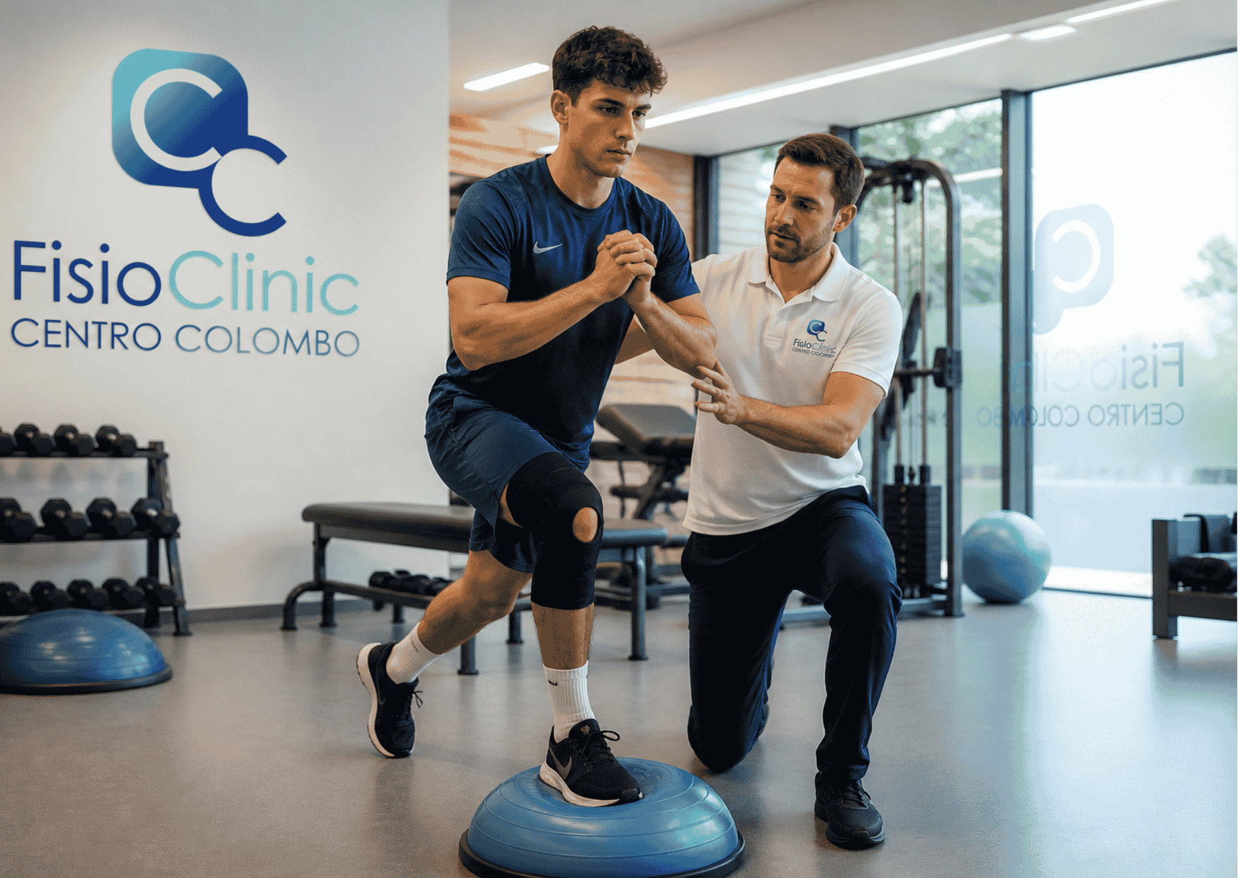 riabilitazione crociato anteriore con fisioterapista a Genova presso FisioClinic Centro Colombo durante esercizi ginocchio sportivo